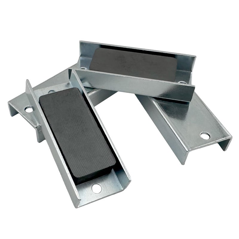 Master Magnetics مشبك مغناطيسي ماستر ماغنيتيكس - مستطيل مع ثقوب تثبيت، مطلي بالزنك، بطول 2.70 بوصة، عرض 1.08 بوصة، ارتفاع 0.50 بوصة، قوة سحب 25 رطل، فضي، عبوة من 4، CBA275X4 - Image 1
